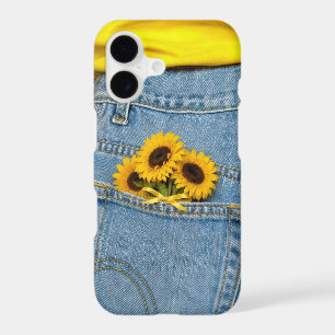Tournesols jaunes dans une poche de jeans bleus