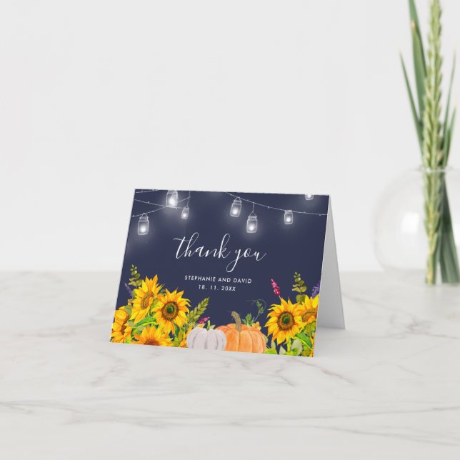 Tournesols Mariage rustique Carte de remerciements (Devant)
