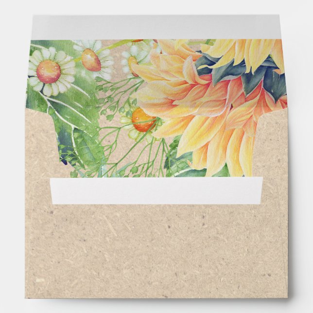Tournesols rustiques | Enveloppes de Mariage papie (Dos (Bas))