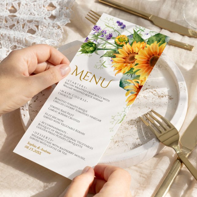 Tournesols rustiques & Lavender Menu Mariage (Créateur téléchargé)