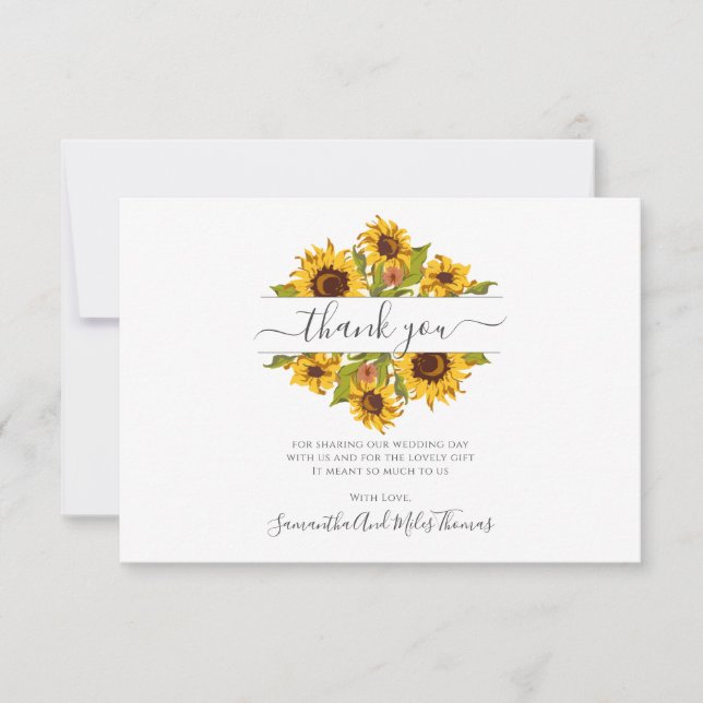 Tournesols Rustiques Mariage Carte de remerciement (Devant)