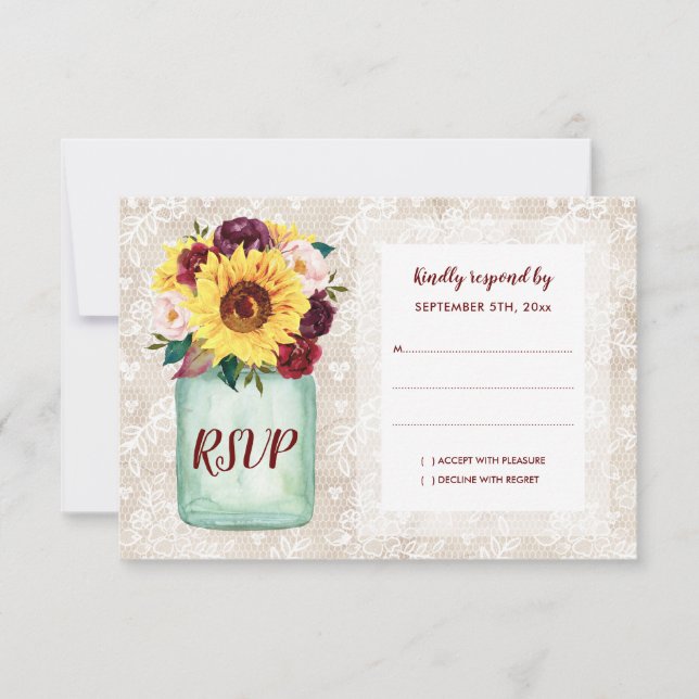 Tournesols rustiques Mason Jar Wedding RSVP (Devant)