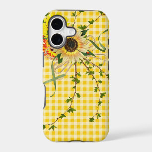 Tournesols sur carreaux jaunes et blancs