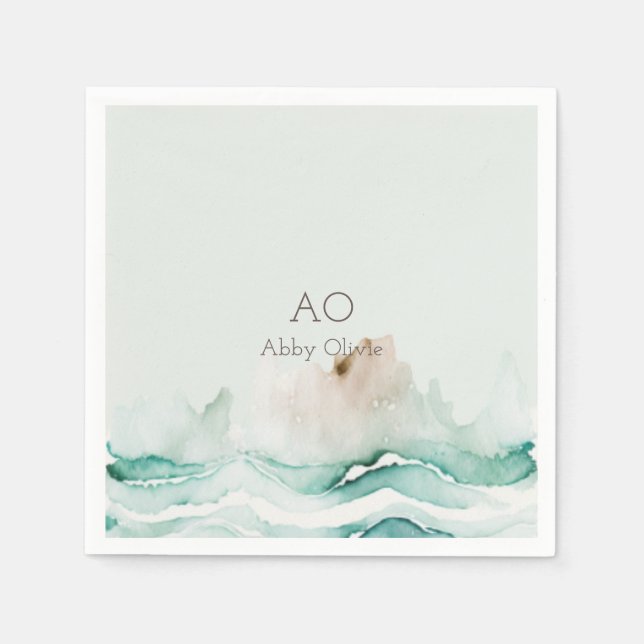 Tourquoise green pastel watercolor napkin (Front)