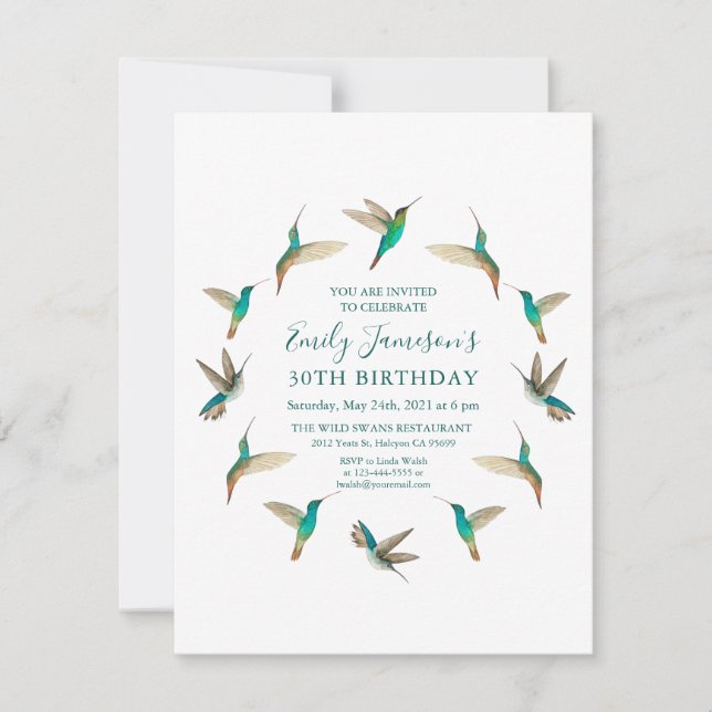 Tourquoise Hummingbirds Invitation d'anniversaire (Devant)