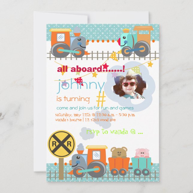 Tous à bord, trains invitations de fête d'annivers (Devant)