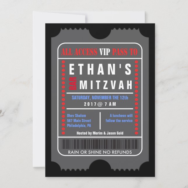 TOUS ACCÈS VIP PASS Bar Mitzvah Invitation (Devant)