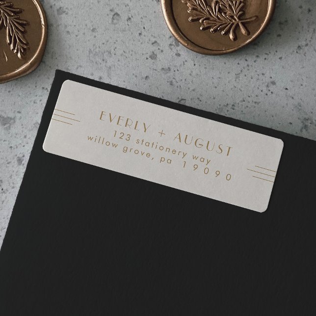 TOUS Les labels d'adresse de retour en or Crème Ar (EVERLY Art Deco Cream Gold Return Address Labels)