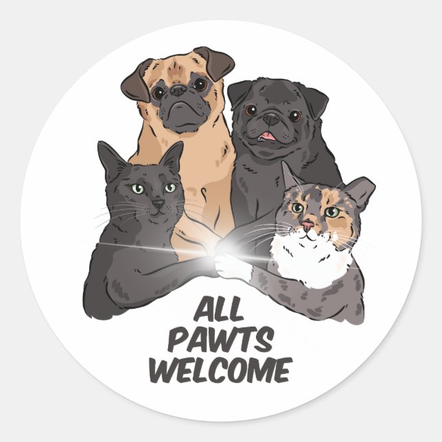 Tous les Pawts Bienvenue Stickers Rond Classique (Devant)