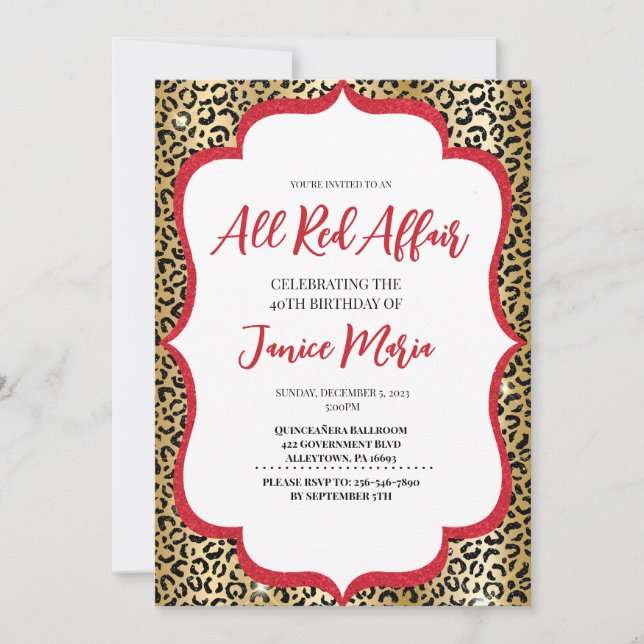 Tous Red Party Leopard Invitation Anniversaire (Devant)