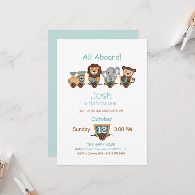 TOUT À BORD Train Fiesta Invitation Anniversaire d (Devant/Arrière en situation)
