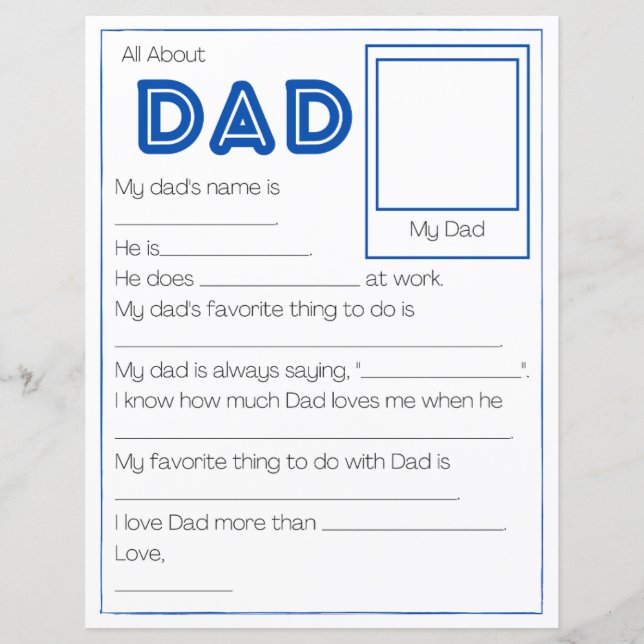 Tout à propos de papa Fête des pères feuille pour  (Devant)
