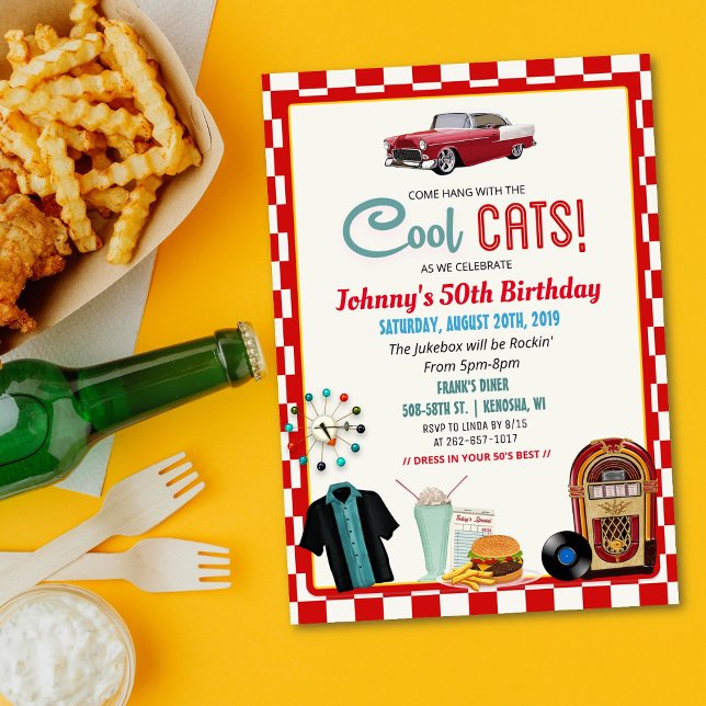 TOUT ÂGE - 1950 Retro Diner Invitation d'anniversa (Créateur téléchargé)