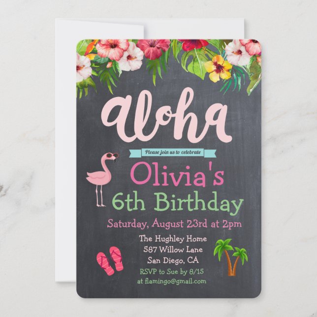 TOUT ÂGE - Anniversaire Aloha Luau Invitation trop (Devant)
