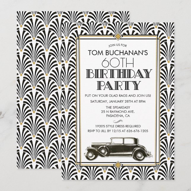 TOUT ÂGE - Anniversaire Art Déco Gatsby invitation (Devant / Derrière)
