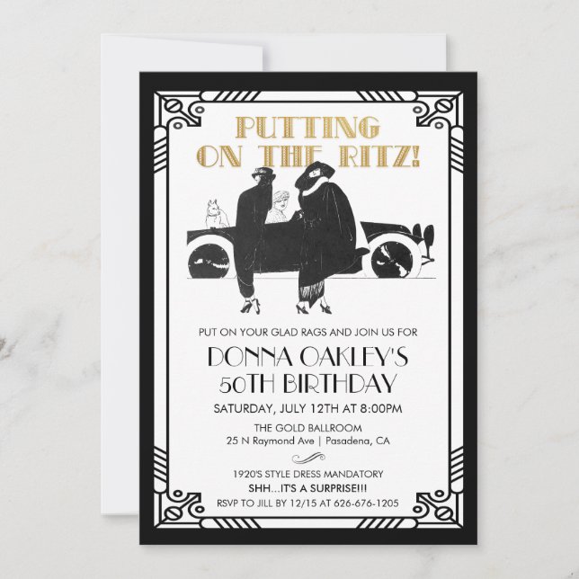 TOUT ÂGE - Anniversaire Art Déco Gatsby invitation (Devant)