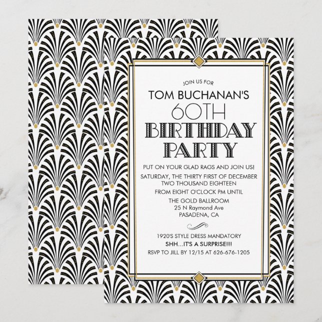 TOUT ÂGE - Anniversaire Art Déco Gatsby invitation (Devant / Derrière)