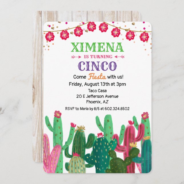 TOUT ÂGE - Anniversaire Fiesta Cactus Invitation (Devant / Derrière)