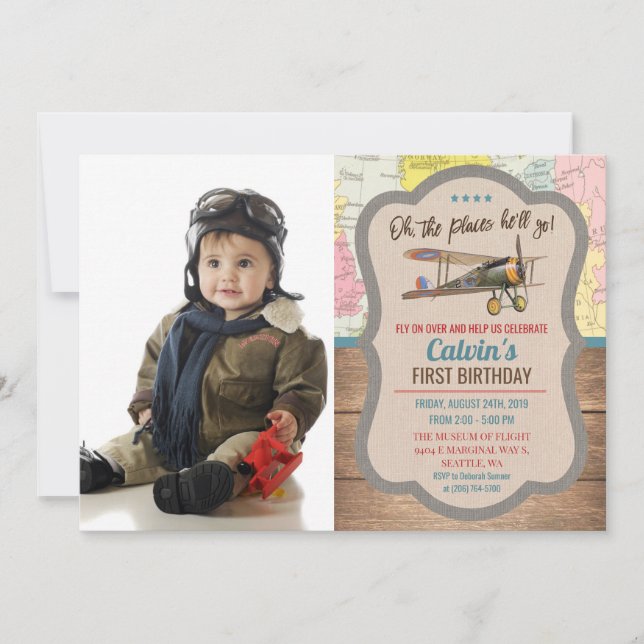 TOUT ÂGE - Avion Photo Anniversaire Invitation (Devant)