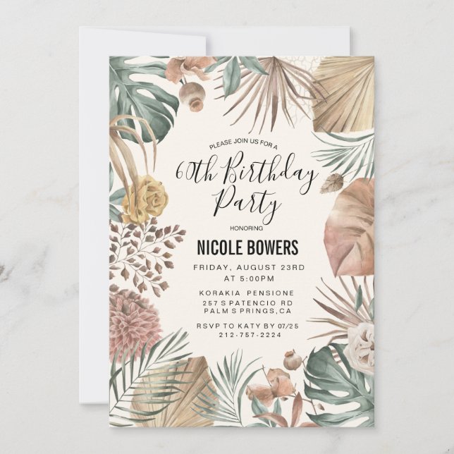 TOUT ÂGE - Boho Floral Invitation d'anniversaire (Devant)