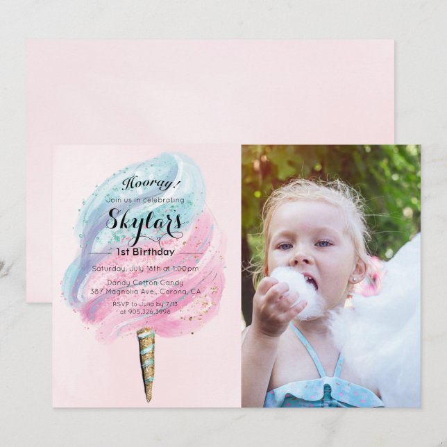 TOUT ÂGE - Bonbons en coton Invitation d'anniversa (Devant / Derrière)