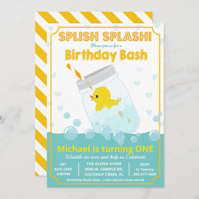 TOUT ÂGE - Canard en caoutchouc Invitation d'anniv (Devant / Derrière)