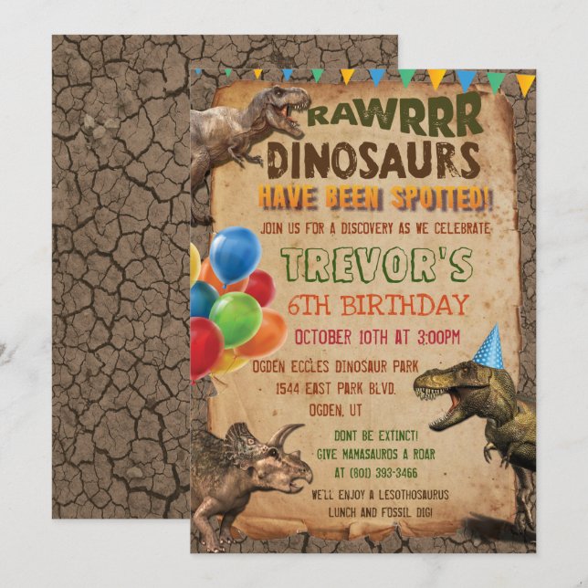 TOUT ÂGE - Dinosaure Anniversaire Fête Invitation (Devant / Derrière)