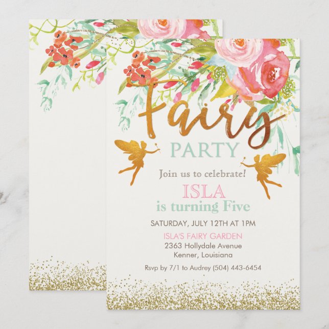 TOUT ÂGE - Fée fête Anniversaire Invitation (Devant / Derrière)
