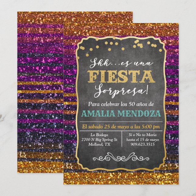 TOUT ÂGE - Fiesta Surprise Anniversaire Invitation (Devant / Derrière)