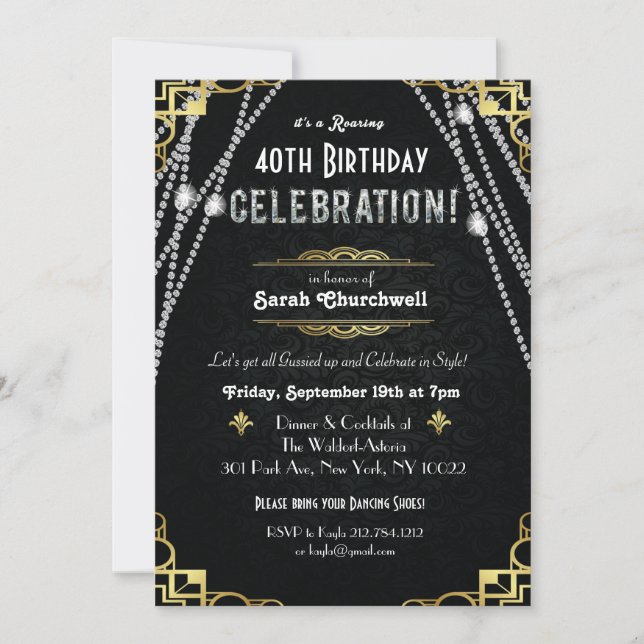 TOUT ÂGE - Grande invitation Art Déco Anniversaire (Devant)