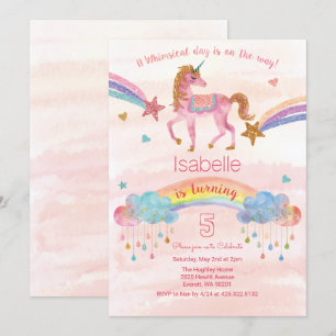 TOUT ÂGE - Invitation d'anniversaire licorne paill