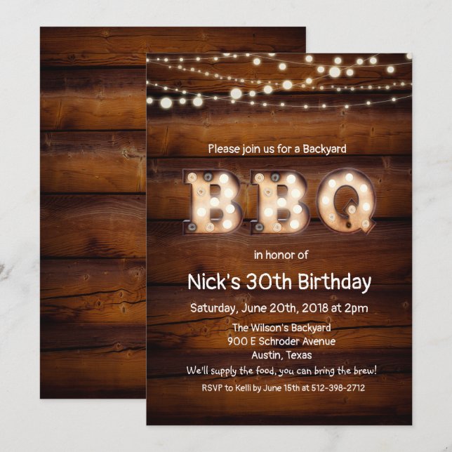 TOUT ÂGE - Invitation d'anniversaire rustique BBQ (Devant / Derrière)