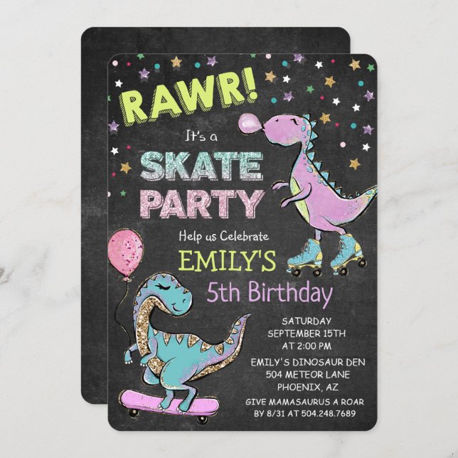 TOUT ÂGE - Jolie Dinosaure Invitation d'anniversai (Devant / Derrière)