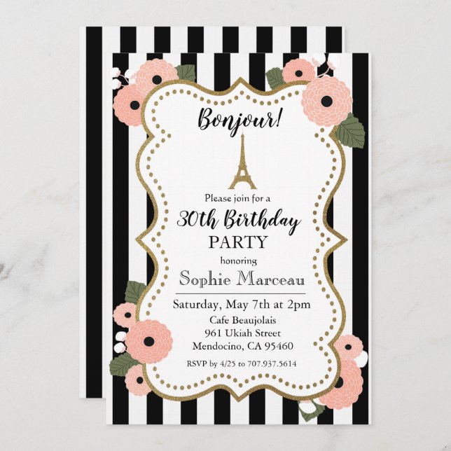 TOUT ÂGE - Paris Floral Anniversaire Invitation (Devant / Derrière)