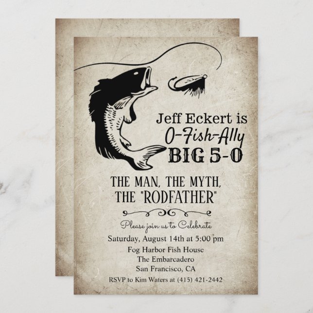 TOUT ÂGE - Pêche Invitation d'anniversaire (Devant / Derrière)