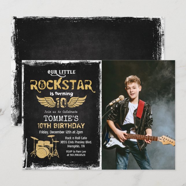 TOUT ÂGE - Photo Rockstar Birthday Invitation (Devant / Derrière)