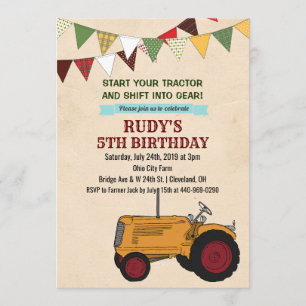 TOUT ÂGE - Tracteur Vintage Invitation d'anniversa