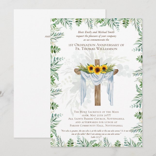 TOUT Anniversaire d'Ordination Invitation Bois rus (Devant / Derrière)