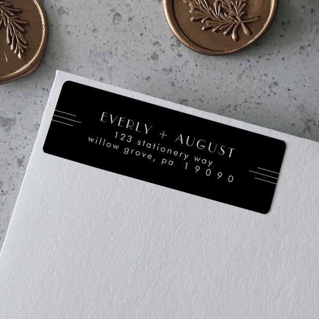 TOUT Art Déco moderne Noir Retour Adresse Étiquett (EVERLY Modern Art Deco Black Return Address Labels)