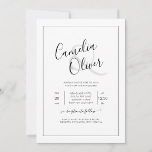 Tout-en-1 élégant Faire-part de mariage blanc clas