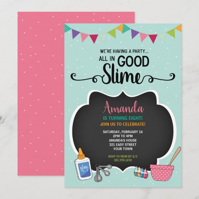Tout En Bon Slime Anniversaire Fête Invitation (Devant / Derrière)