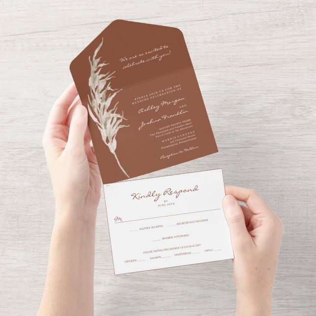 Tout En Un All in One Bohemian Terracotta Mariage Invitation (Déchirure)