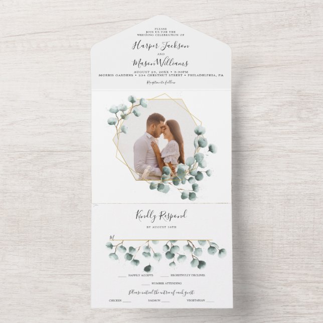 Tout En Un All in One Eucalyptus Greenery Wedding Invitation (À l'intérieur)