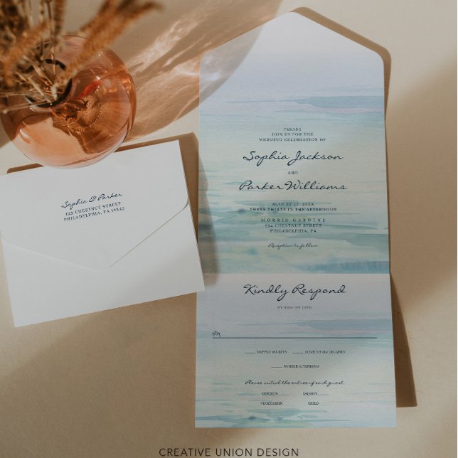 Tout En Un All in One Watercolor Beach Invitation de mariage (Créateur téléchargé)