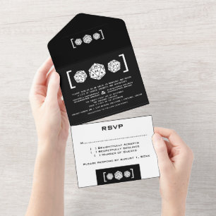 Tout En Un Black D20 Dice Gamer All in One Wedding Invitation