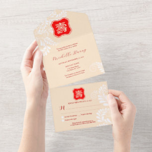 Tout en un Chinois Longévité Invitation Anniversai