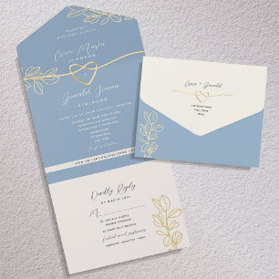 Tout En Un Dusty Blue Spring Wedding All-in-One Invitation