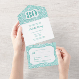 Tout en Un Élégant Faire-Part pour 80e Anniversair