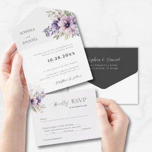 Tout En Un Élégante invitation de mariage minimaliste florale