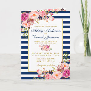 Tout en un Faire-part de mariage d'or bleu rose